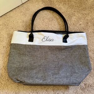 Gray and White Elisa Tote Bag